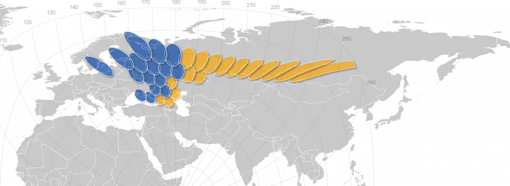 Зона покрытия спутникового интернета Газпром спутника Ямал-601